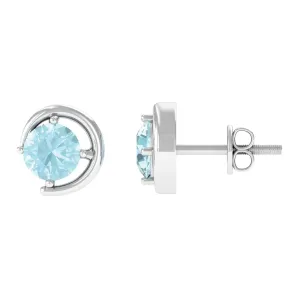5 MM Round Sky Blue Topaz Simple Solitaire Stud Earrings in Prong Setting