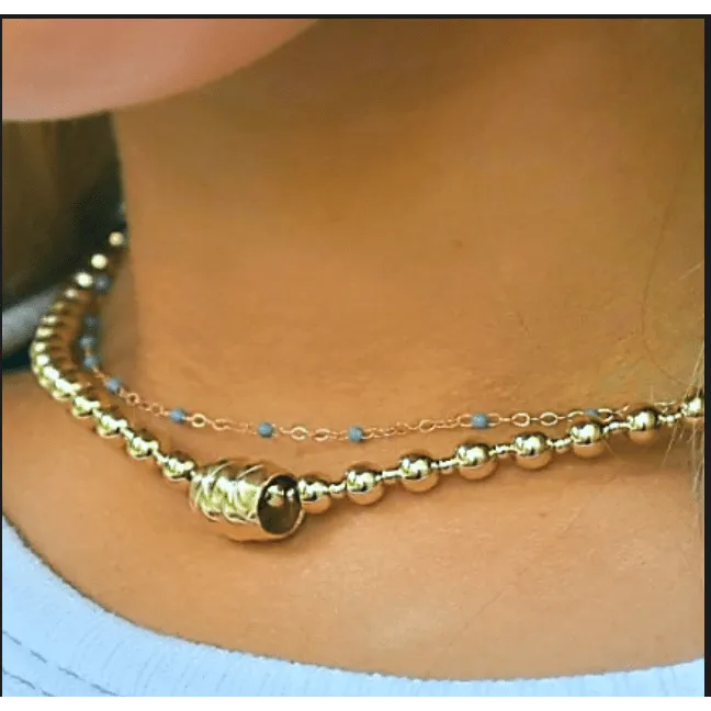 5mm 2mm 14k Gold-Filled Waterproof Dimension Barrel Necklace