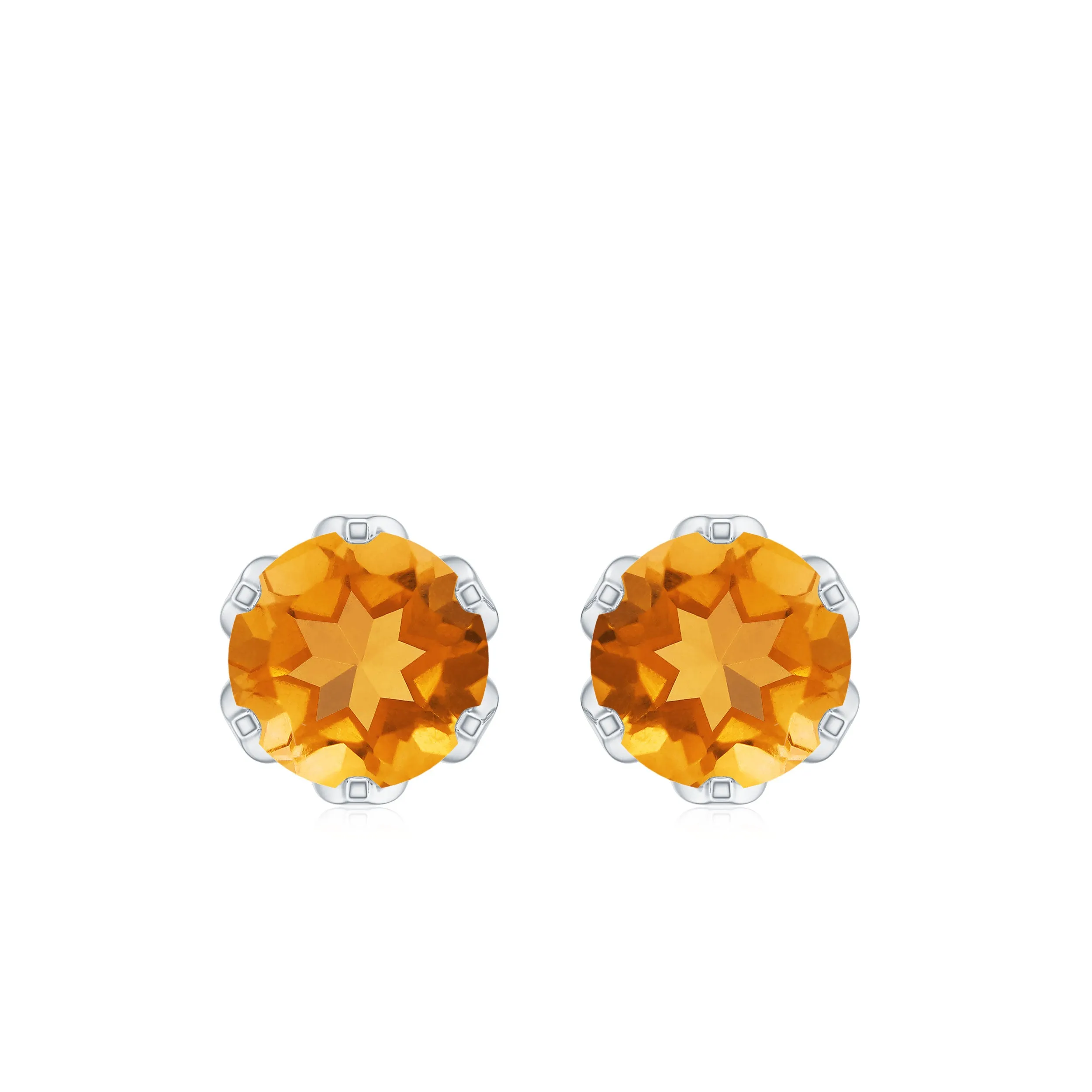 6 MM Lotus Basket Set Solitaire Citrine Stud Earring