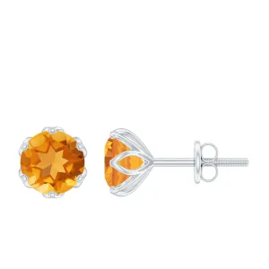 6 MM Lotus Basket Set Solitaire Citrine Stud Earring