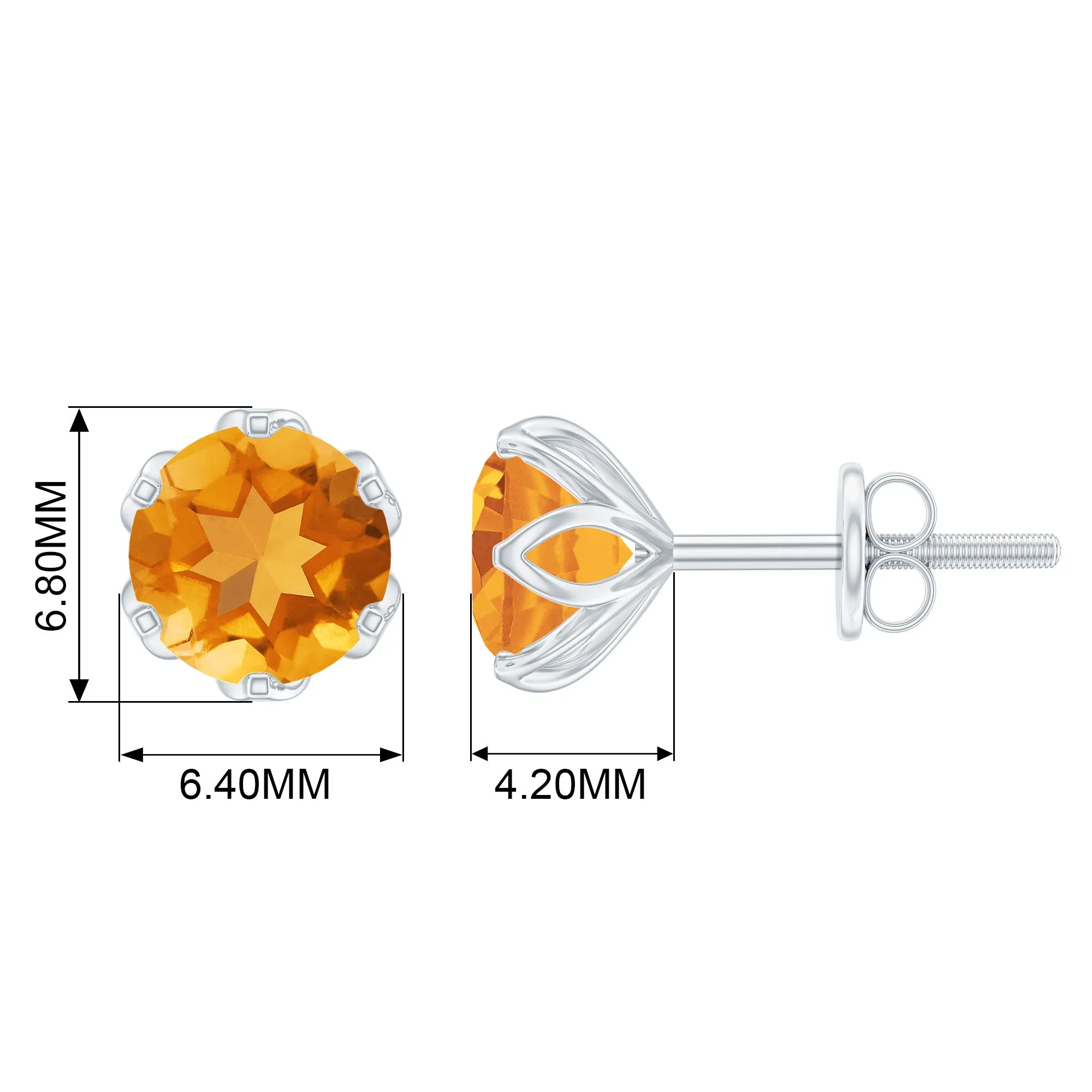 6 MM Lotus Basket Set Solitaire Citrine Stud Earring
