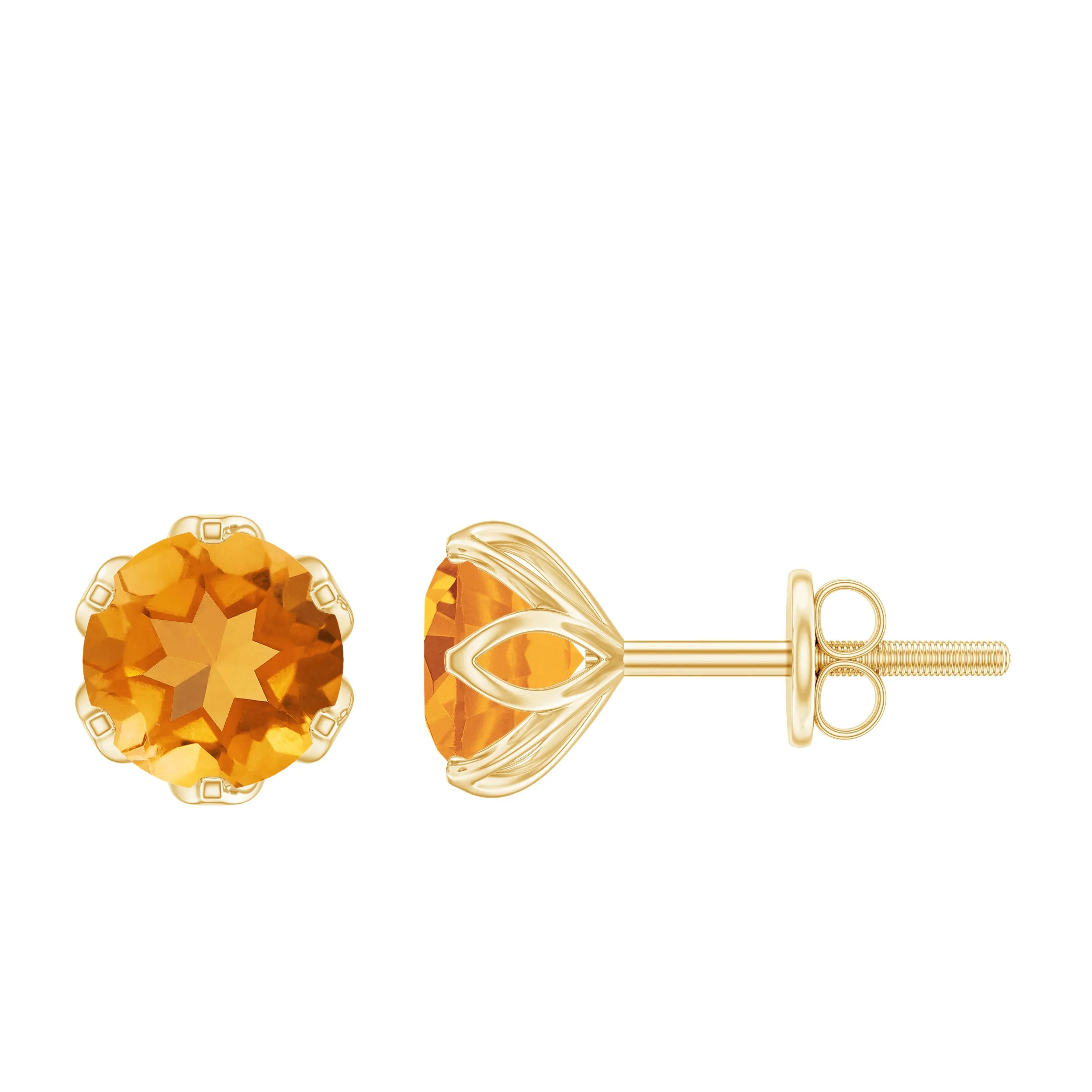 6 MM Lotus Basket Set Solitaire Citrine Stud Earring