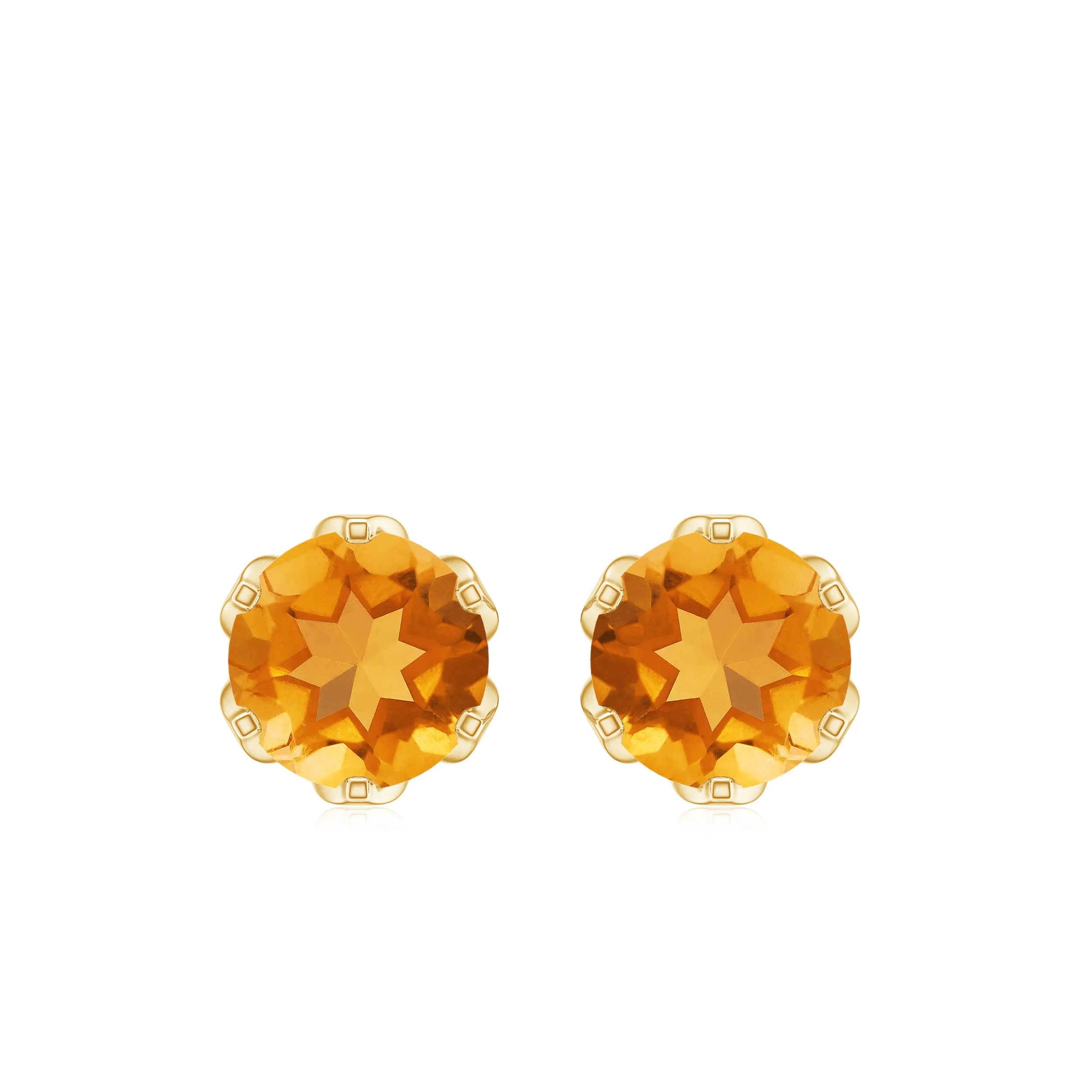 6 MM Lotus Basket Set Solitaire Citrine Stud Earring