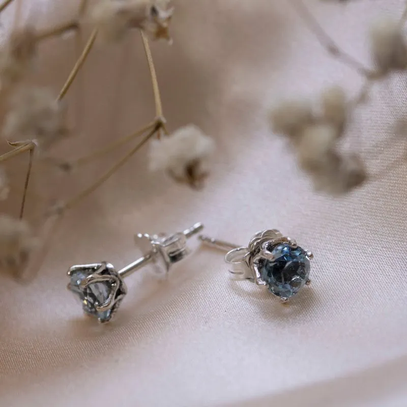 925 Silver Blue Topaz Studs - Handmade Nov. Birthstone Gift