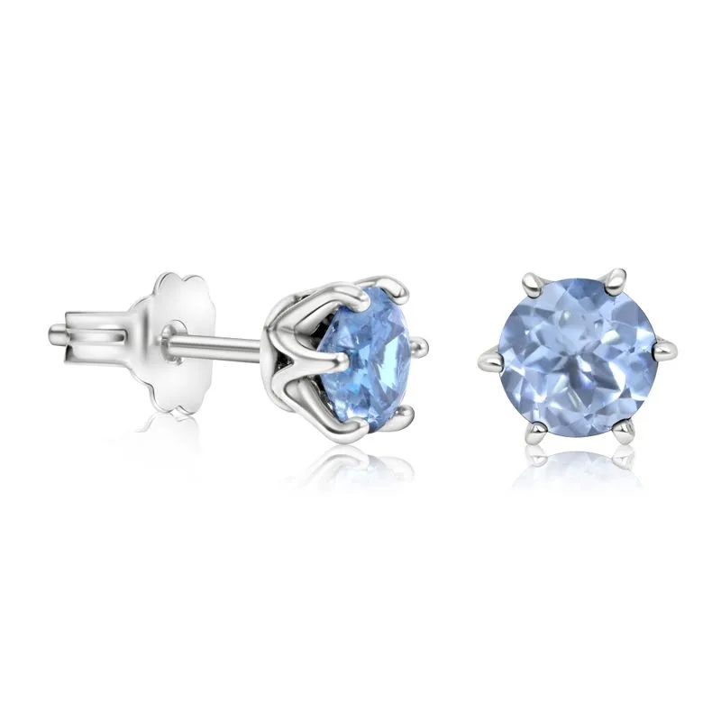 925 Silver Blue Topaz Studs - Handmade Nov. Birthstone Gift