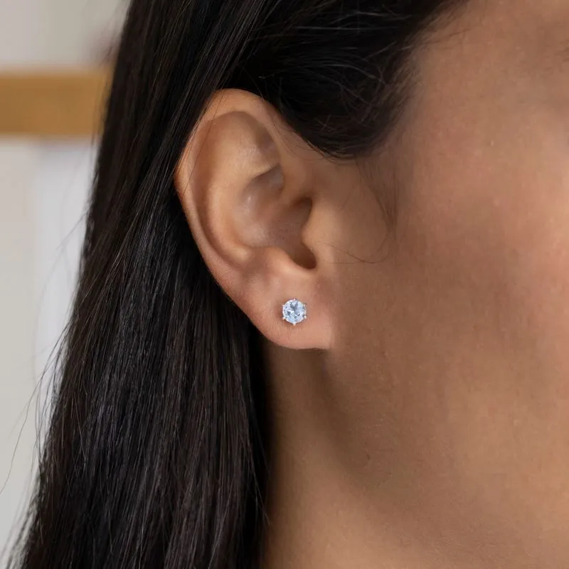 925 Silver Blue Topaz Studs - Handmade Nov. Birthstone Gift