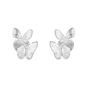 925 Silver Double Butterfly Ball Back Earrings