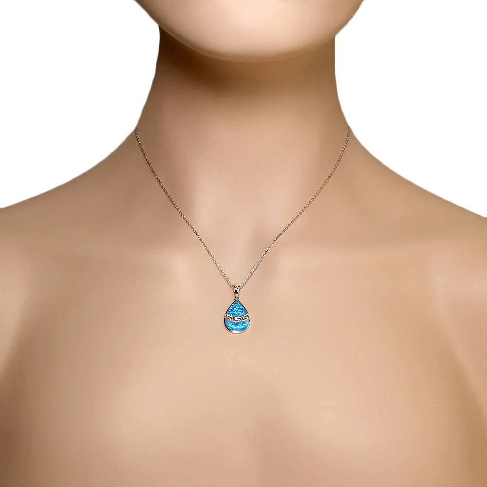 925 Sterling Silver Blue Turquoise-Tone Simulated Opal Teardrop Pendant Necklace