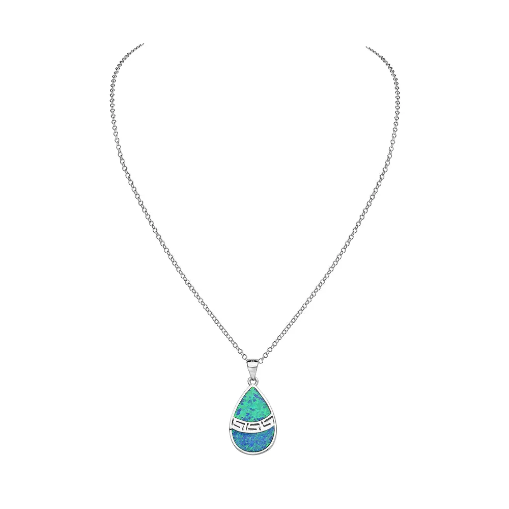 925 Sterling Silver Blue Turquoise-Tone Simulated Opal Teardrop Pendant Necklace