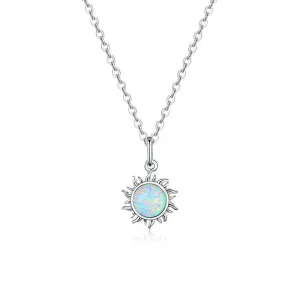 925 Sterling Silver White Opal Sun Pendant Necklace Apollo Chain Necklaces for Women Birthday Gift Jewelry