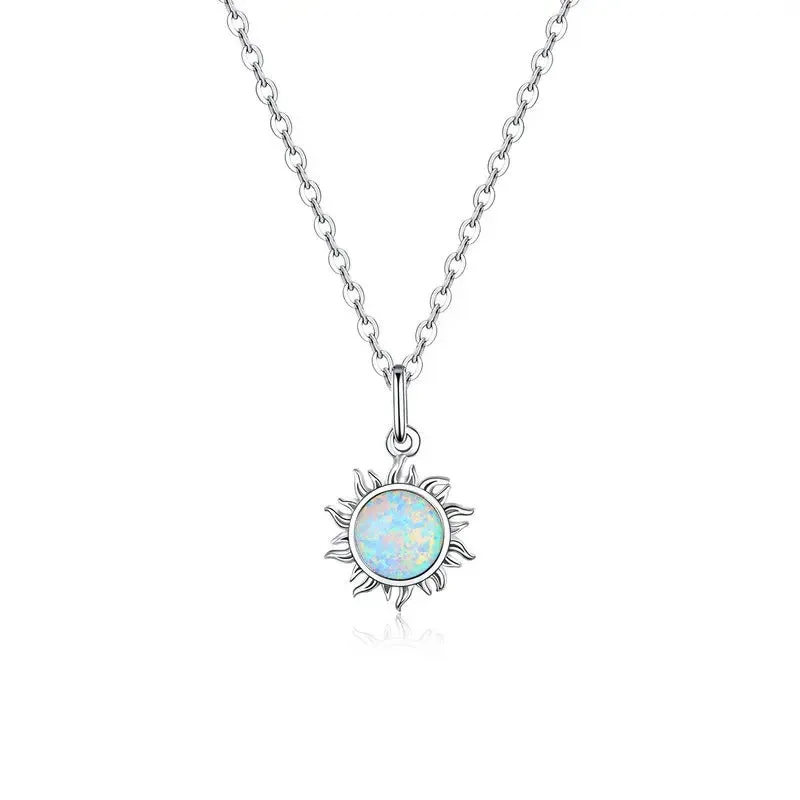 925 Sterling Silver White Opal Sun Pendant Necklace Apollo Chain Necklaces for Women Birthday Gift Jewelry
