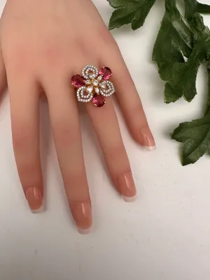 AD Gold Adjustable Color Stone Cocktail Ring