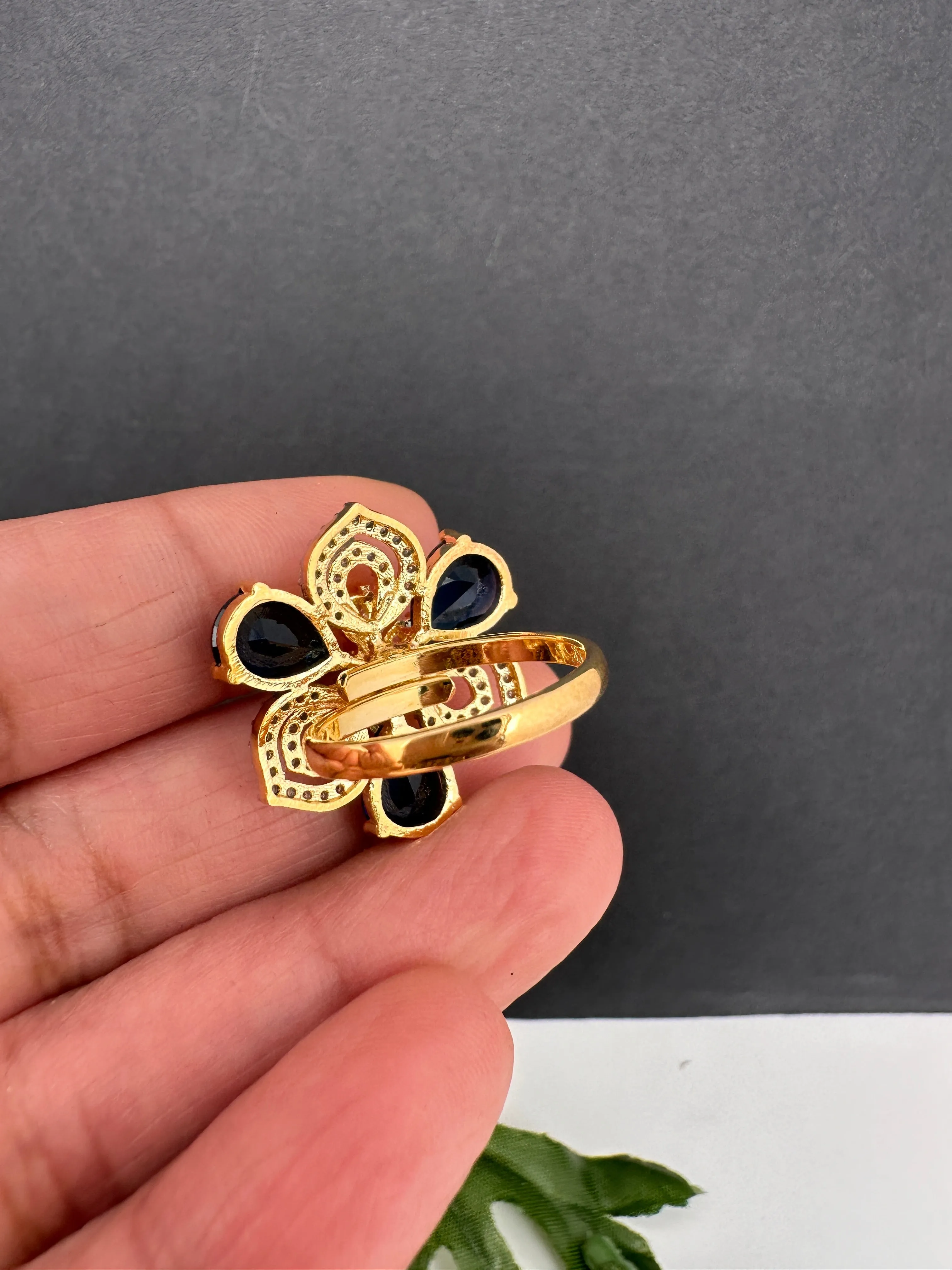 AD Gold Adjustable Color Stone Cocktail Ring