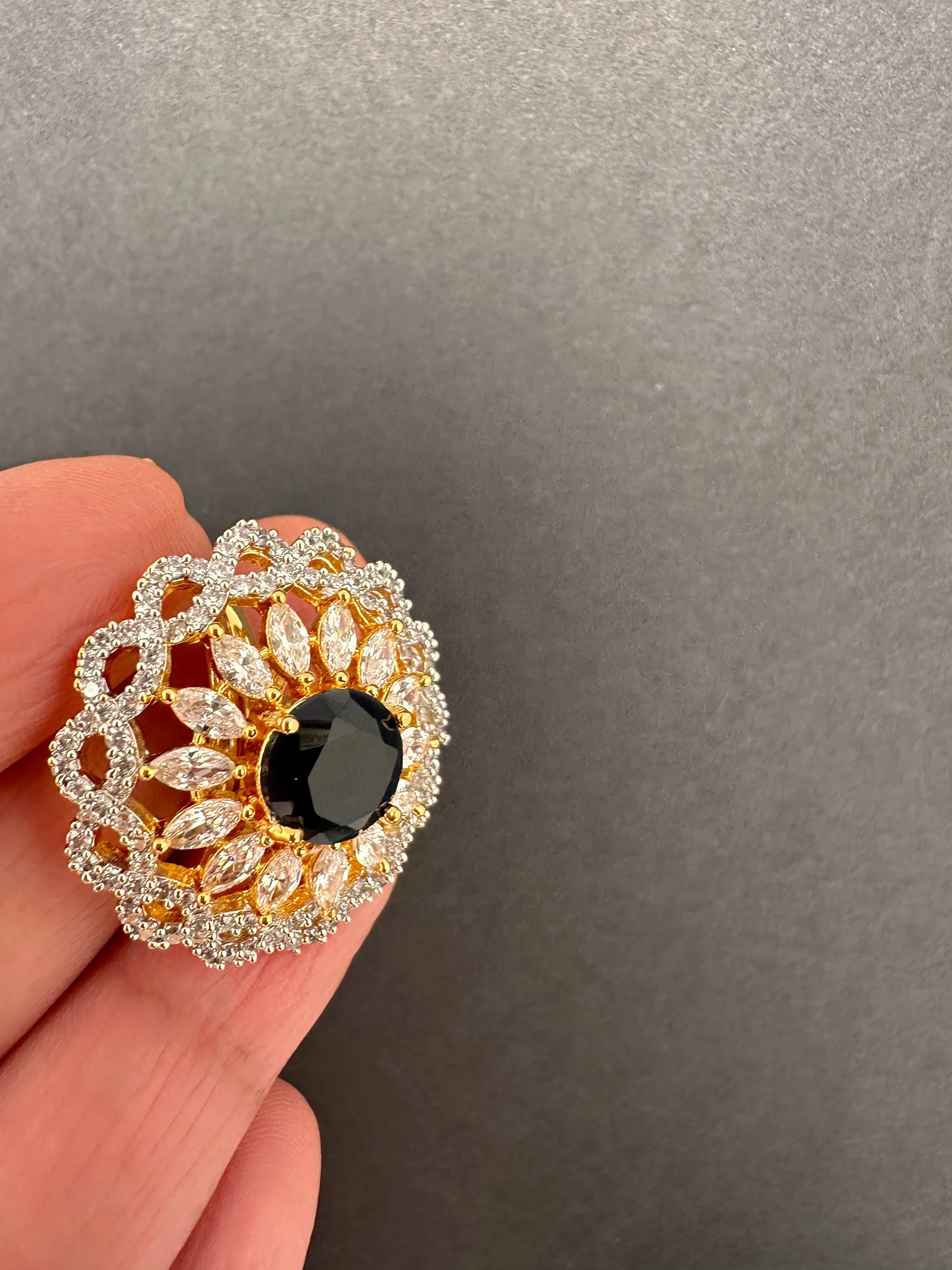 AD Gold Finish Adjustable Color Stone Cocktail Ring