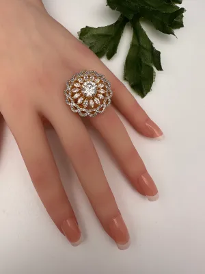 AD Gold Finish Adjustable Color Stone Cocktail Ring