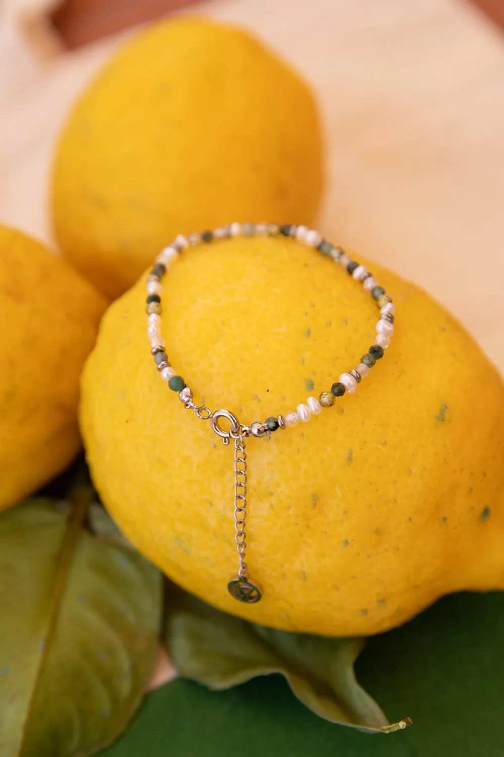 Amalfi Green Bead Bracelet Silver