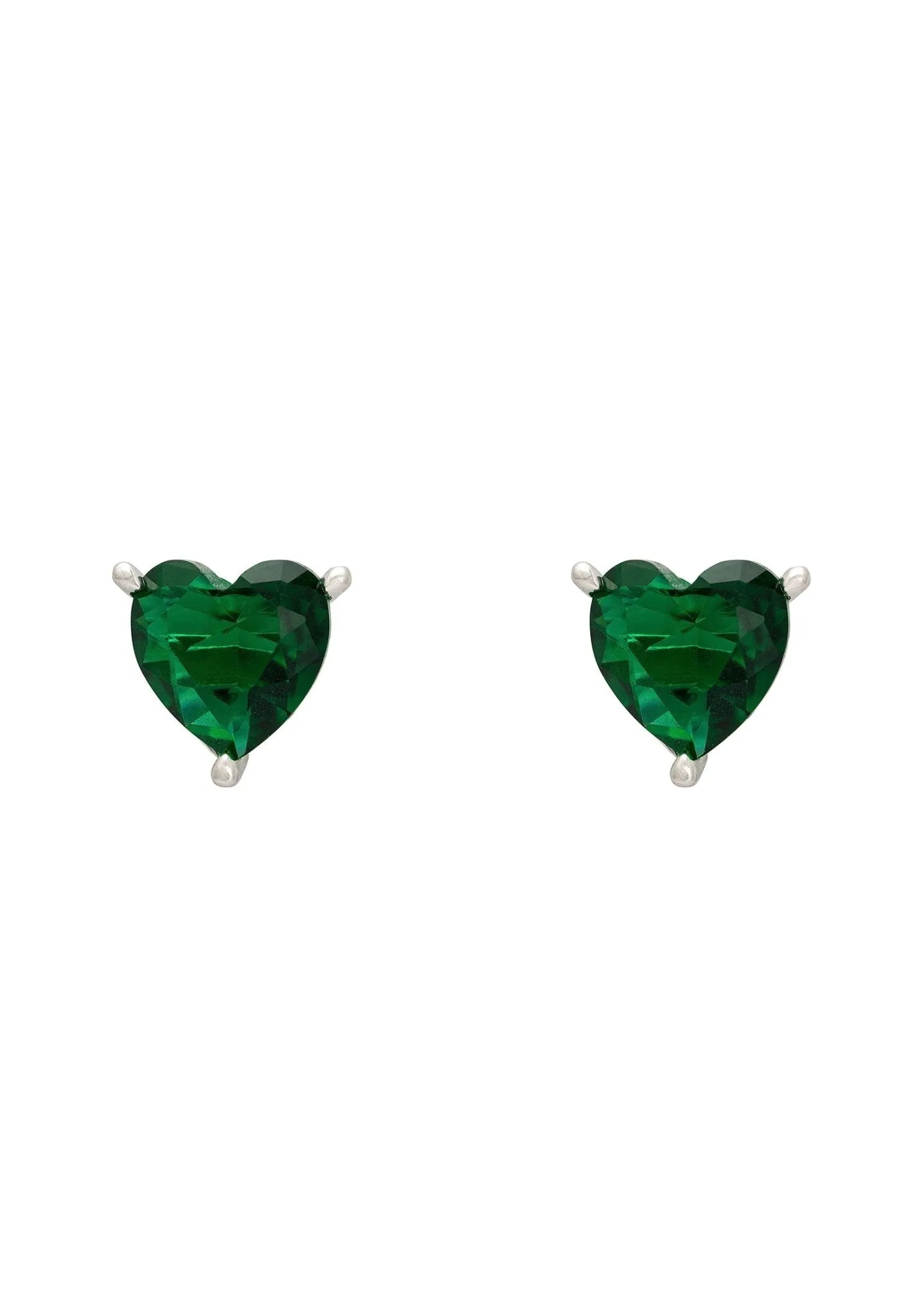 Amore Heart Stud Earrings Emerald Silver