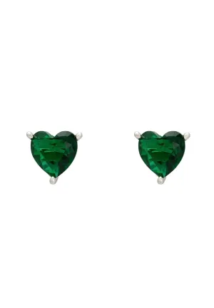 Amore Heart Stud Earrings Emerald Silver