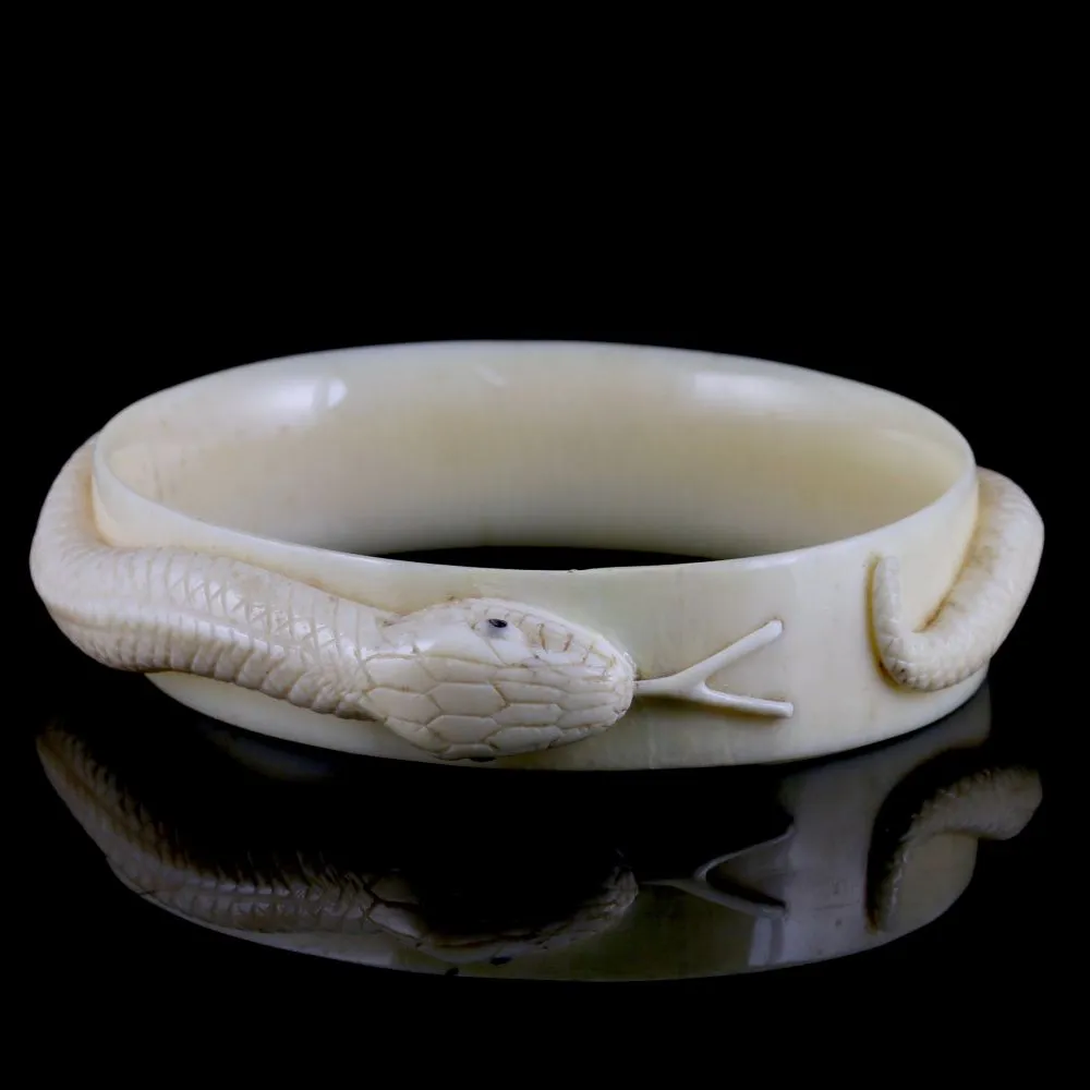 Antique Victorian Ivory Snake Bangle Circa 1880