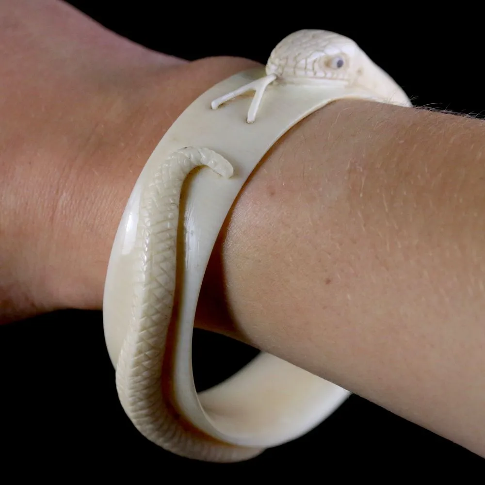 Antique Victorian Ivory Snake Bangle Circa 1880