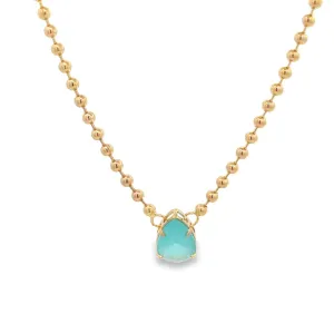 Aqua Pear Beaded Ball Gem Necklace