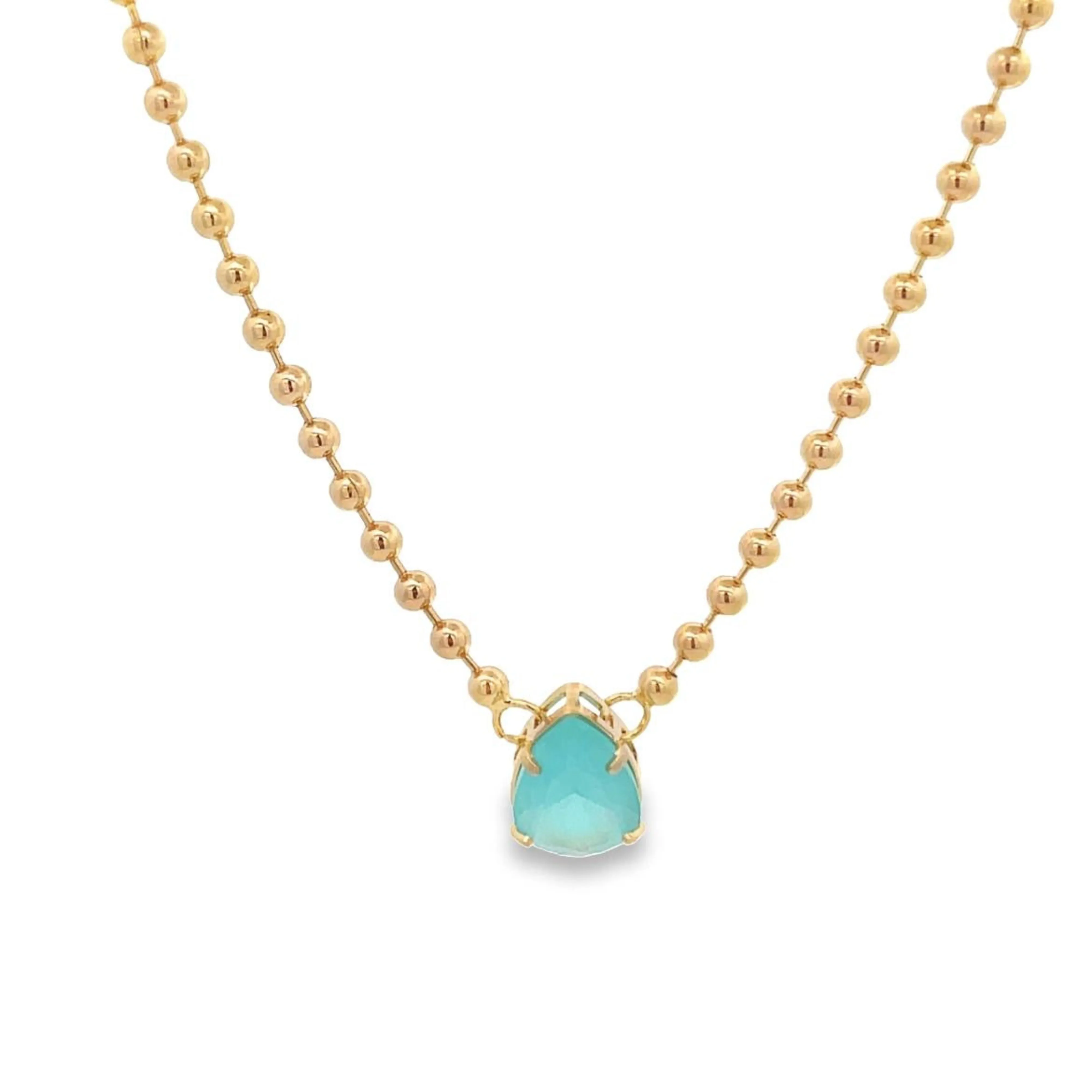 Aqua Pear Beaded Ball Gem Necklace
