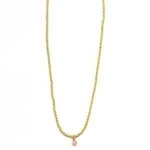 Ashley Gold Stainless Steel Gold Plated Pink Enamel Evil Eye Charm Beaded Necklace