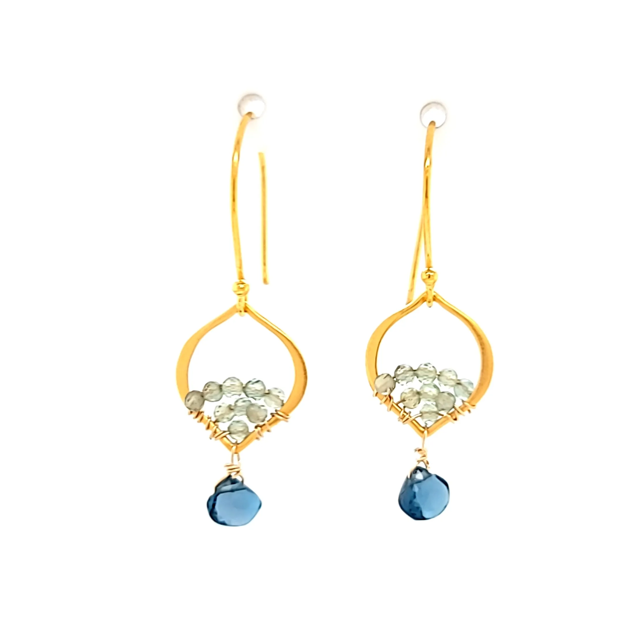AVF Gold Petite Moroccan Style Beaded Green Apatite & Blue Topaz Earrings (SI3750)