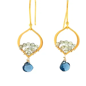 AVF Gold Petite Moroccan Style Beaded Green Apatite & Blue Topaz Earrings (SI3750)