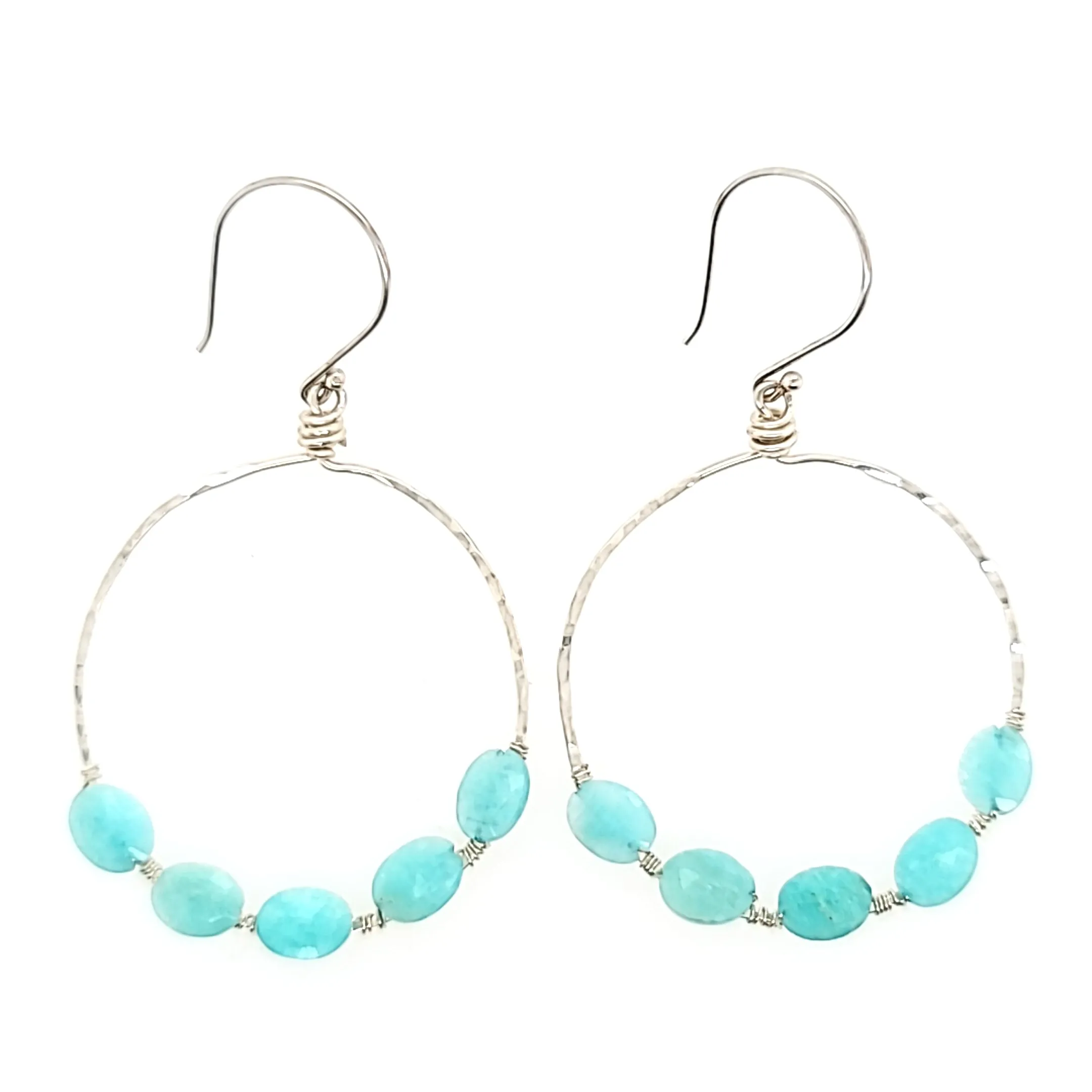 AVF Silver Beaded Turquoise Hammered Hoop Earrings (SI2933)