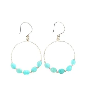 AVF Silver Beaded Turquoise Hammered Hoop Earrings (SI2933)