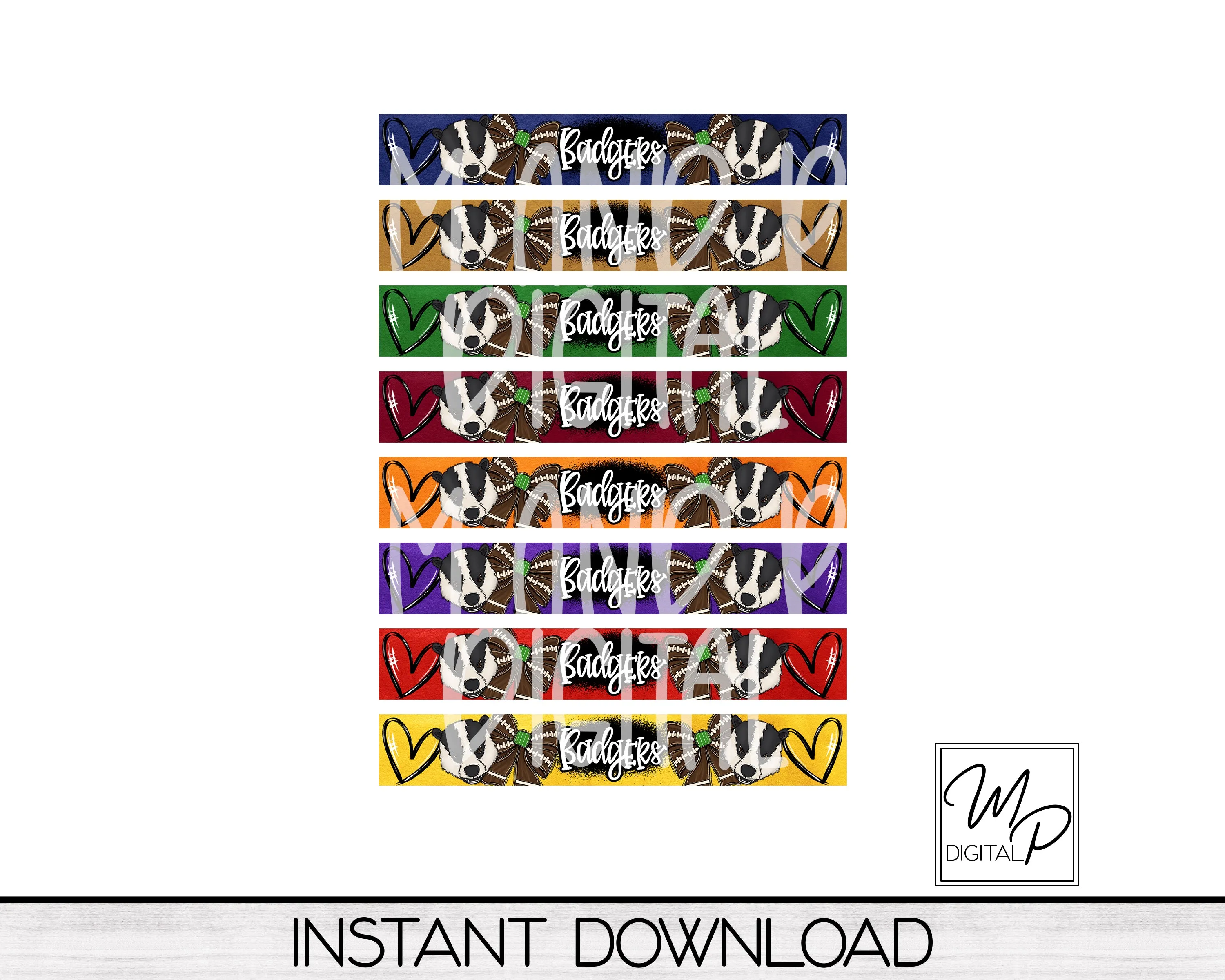 Badger Football Team Spirit Acrylic Cuff Bracelet PNG Design for Sublimation, 8 Team Colors, Digital Download