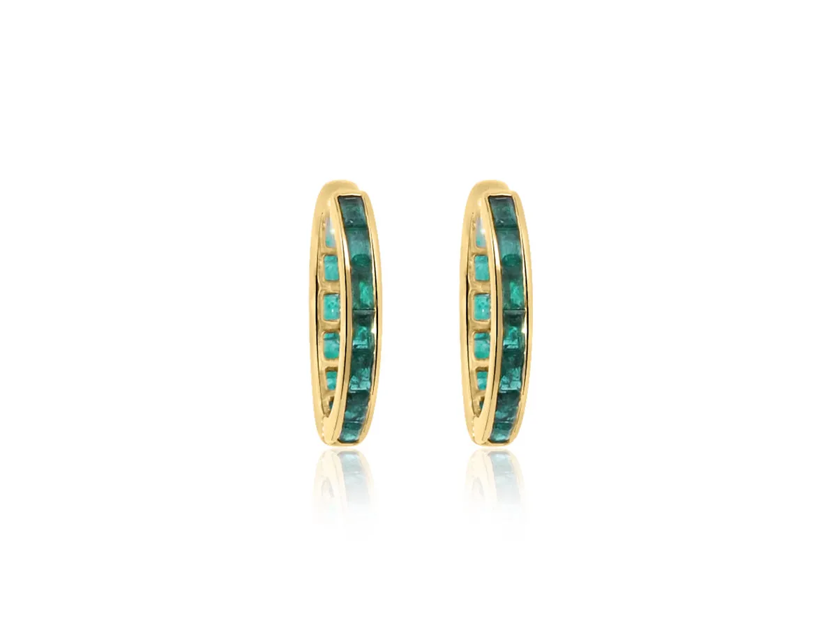 Baguette Emerald Hoop Earrings