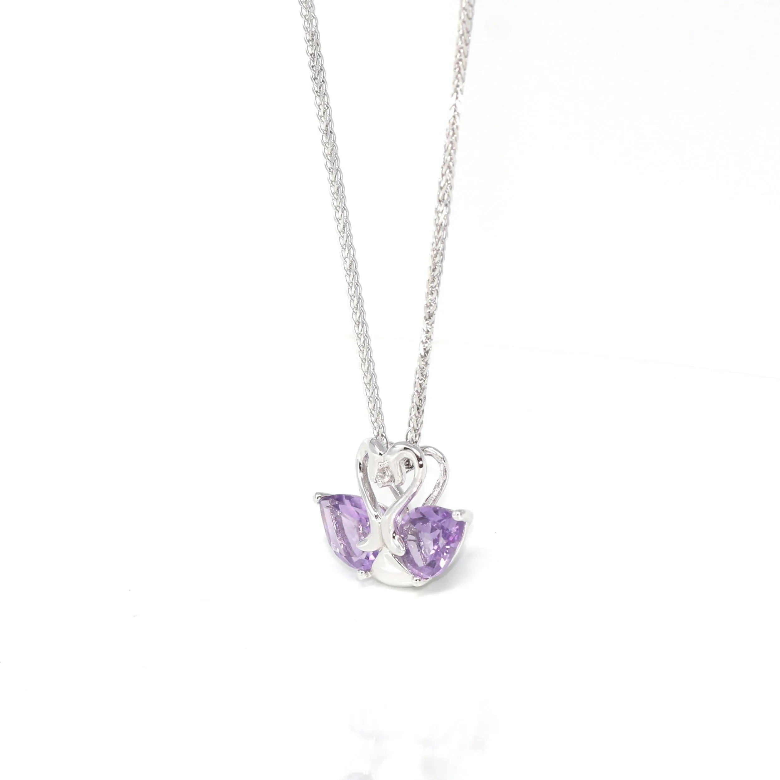 Baikalla™ Classic Sterling Silver Natural Amethyst Garnet Swan Pendant Necklace