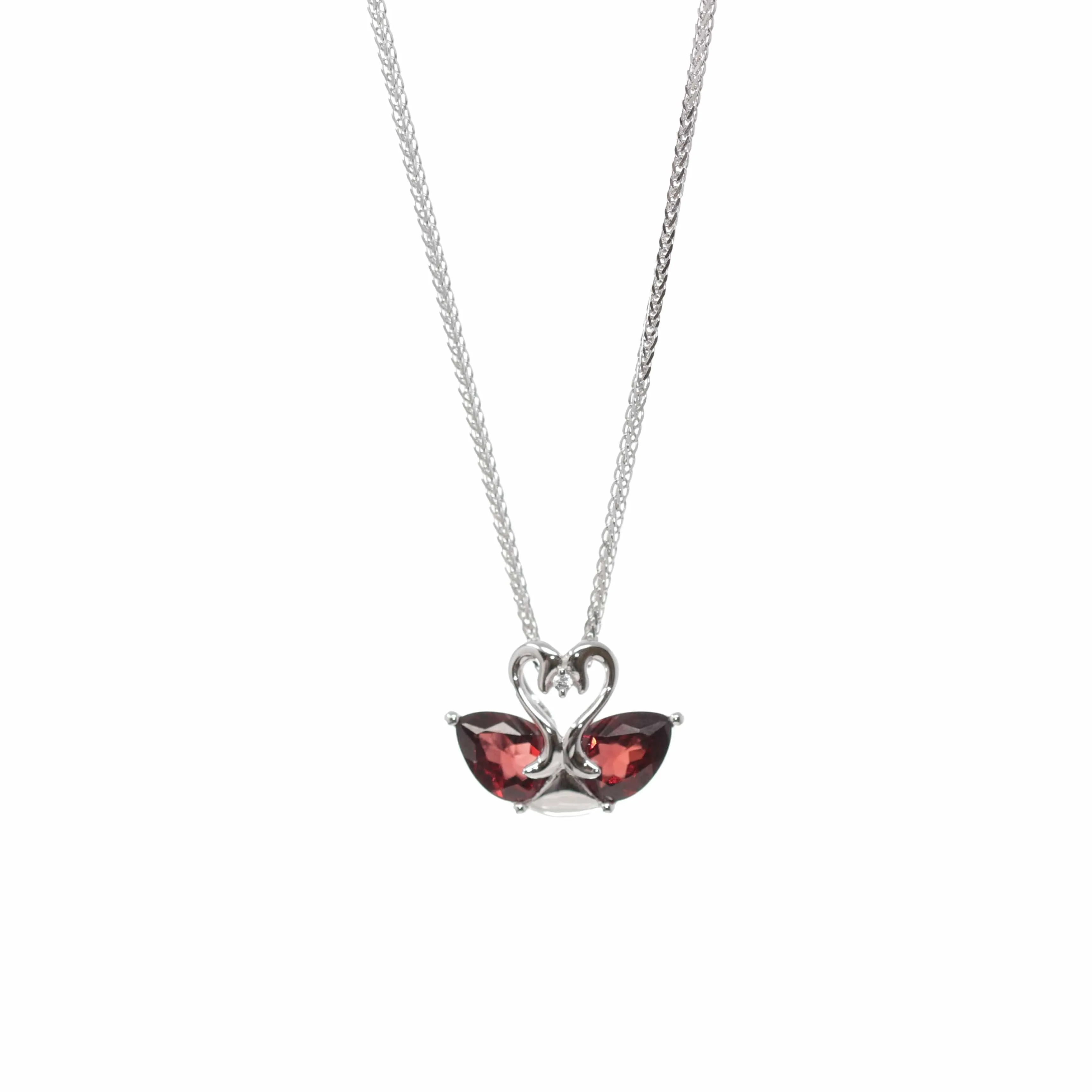 Baikalla™ Classic Sterling Silver Natural Amethyst Garnet Swan Pendant Necklace