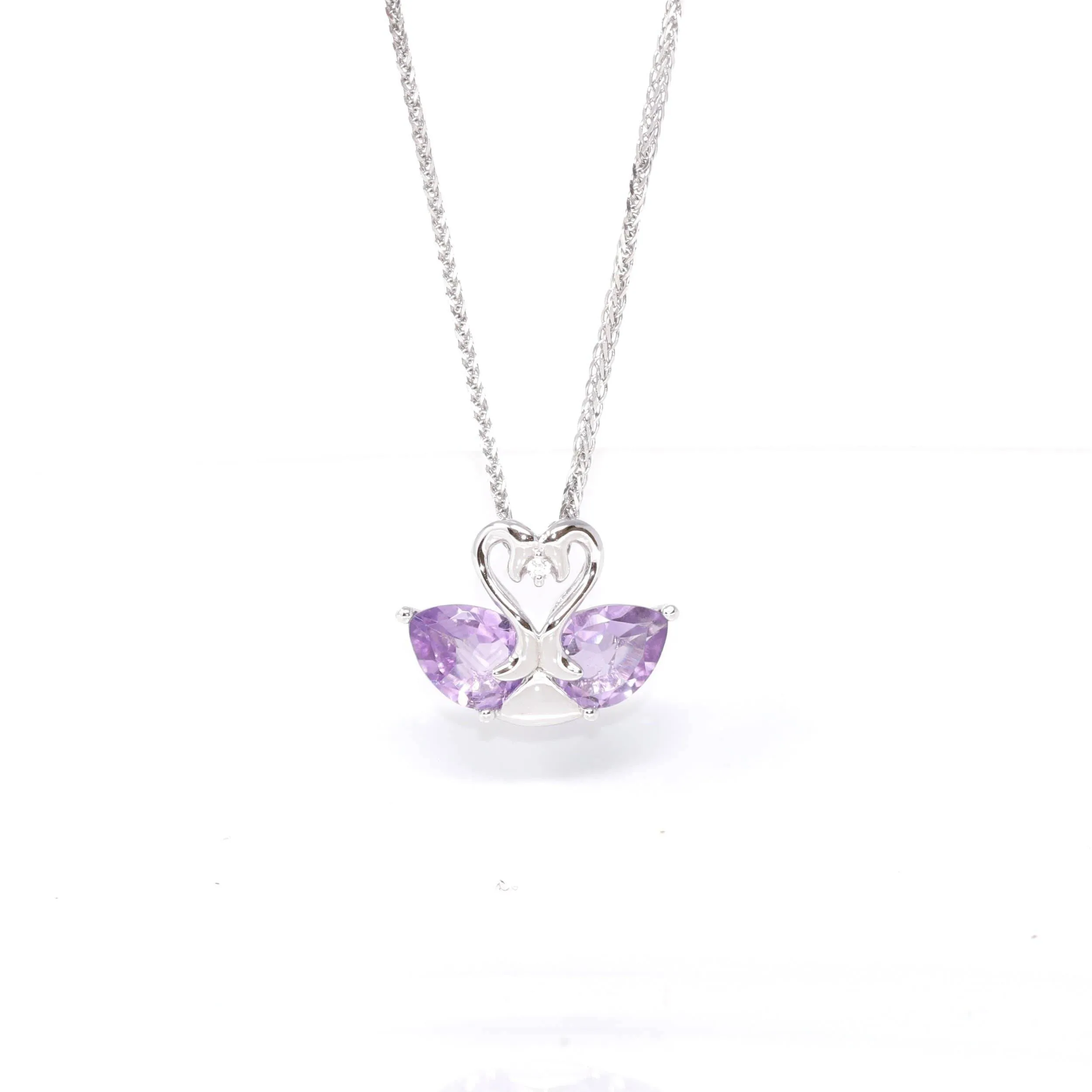 Baikalla™ Classic Sterling Silver Natural Amethyst Garnet Swan Pendant Necklace