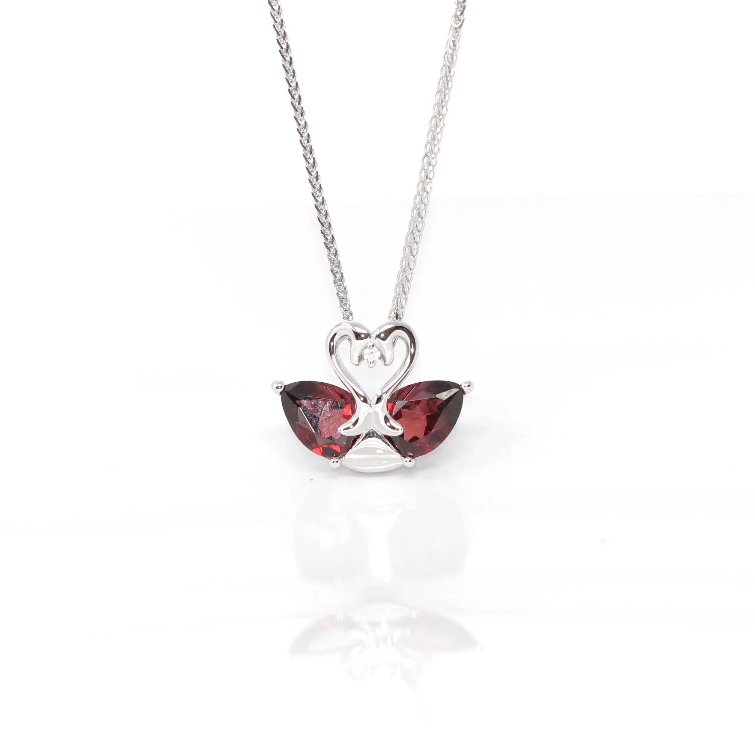 Baikalla™ Classic Sterling Silver Natural Amethyst Garnet Swan Pendant Necklace