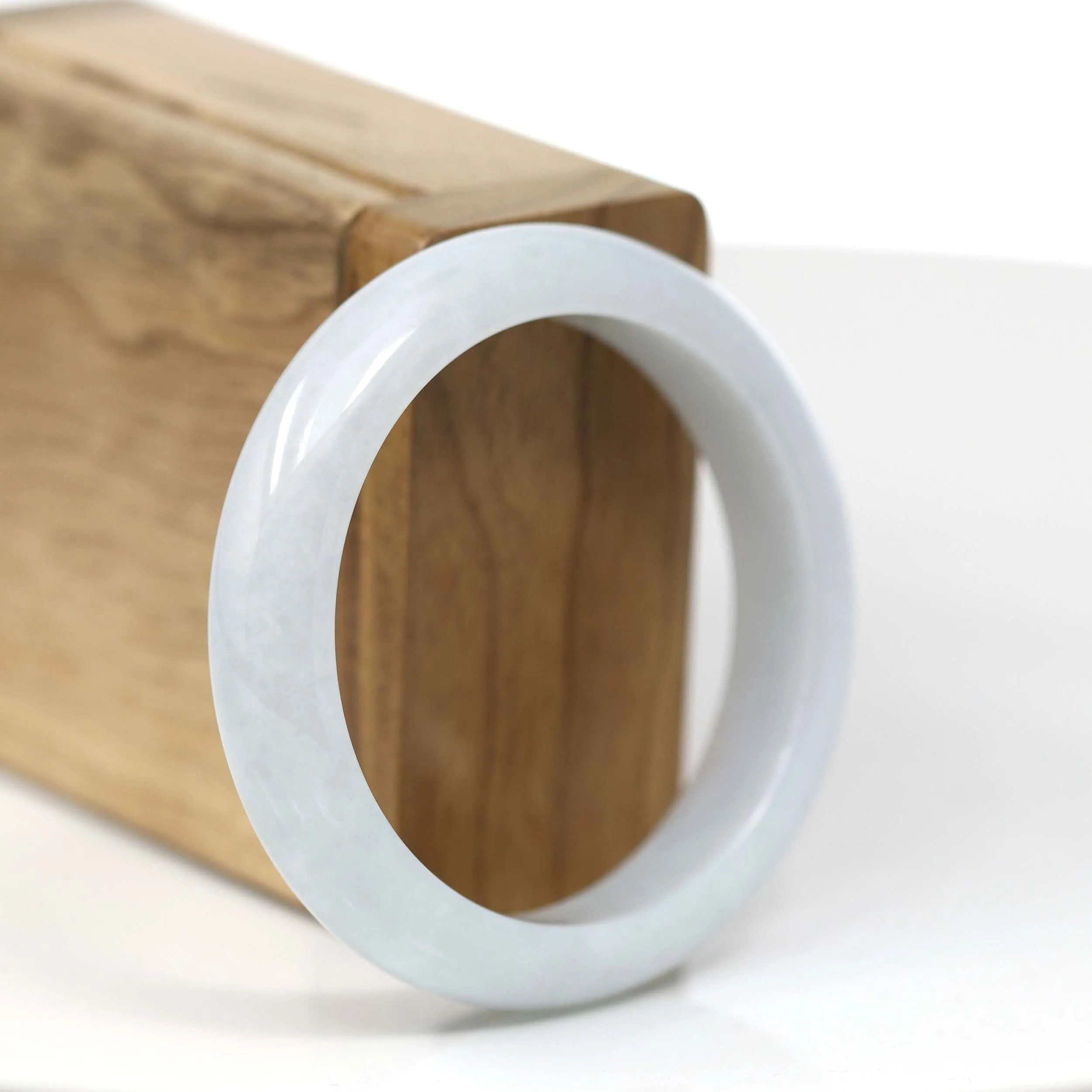 Baikalla "Classic Bangle" White Natural Burmese Jadeite Jade Bangle (53.20 mm)T191