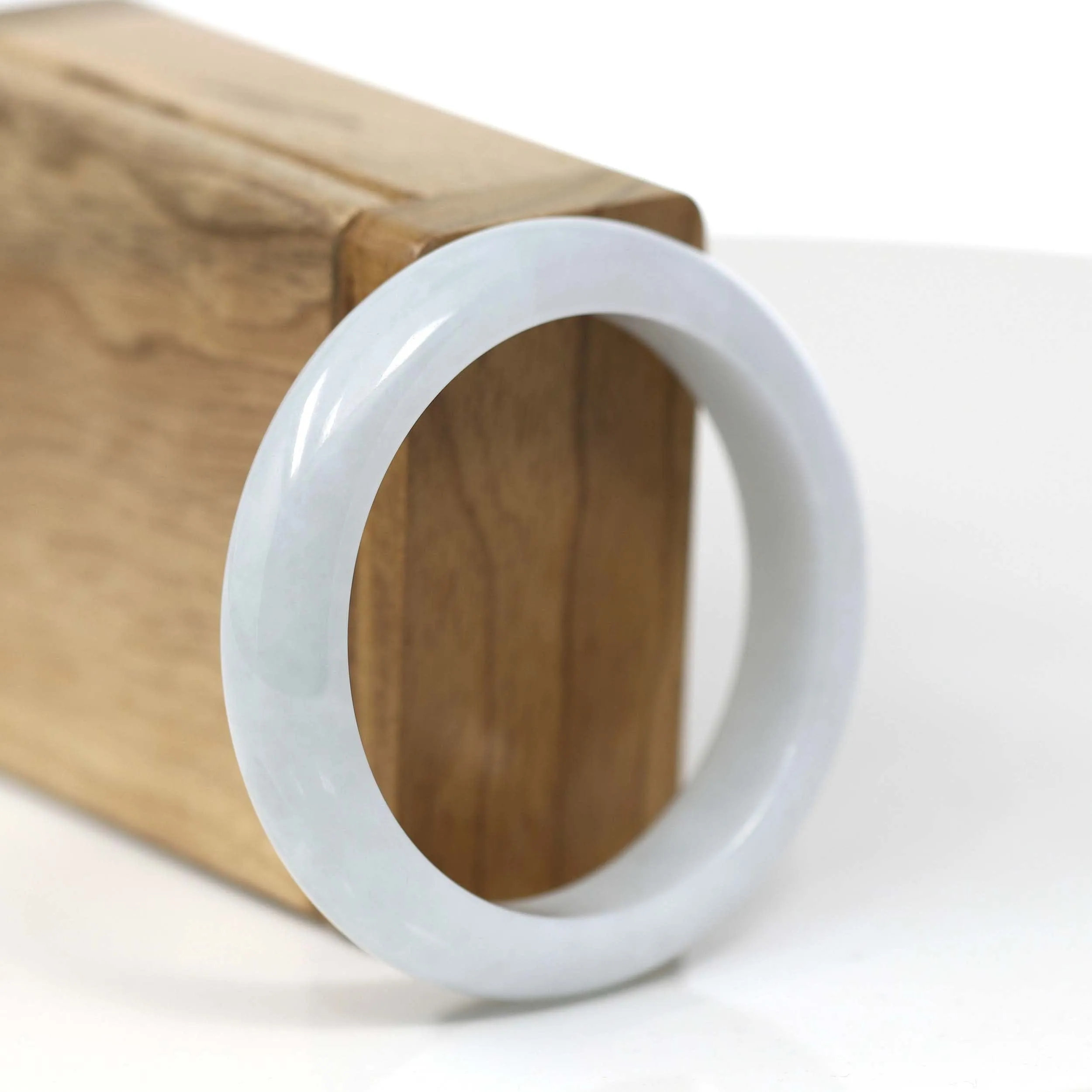 Baikalla "Classic Bangle" White Natural Burmese Jadeite Jade Bangle (53.20 mm)T191