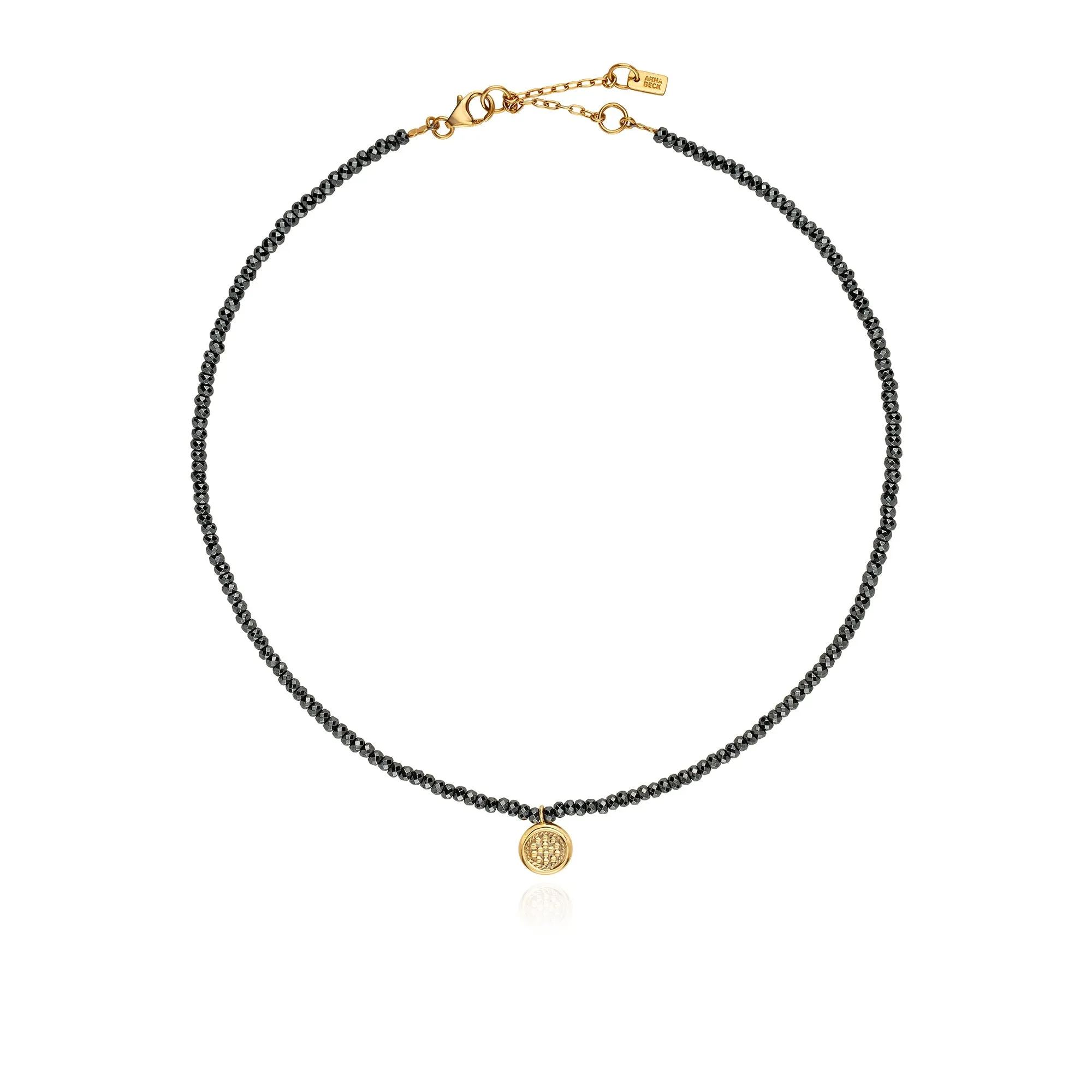 Beaded Hematite Circle Pendant Necklace - NK10654-GHM