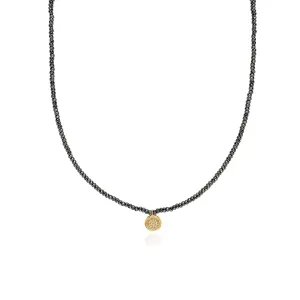 Beaded Hematite Circle Pendant Necklace - NK10654-GHM