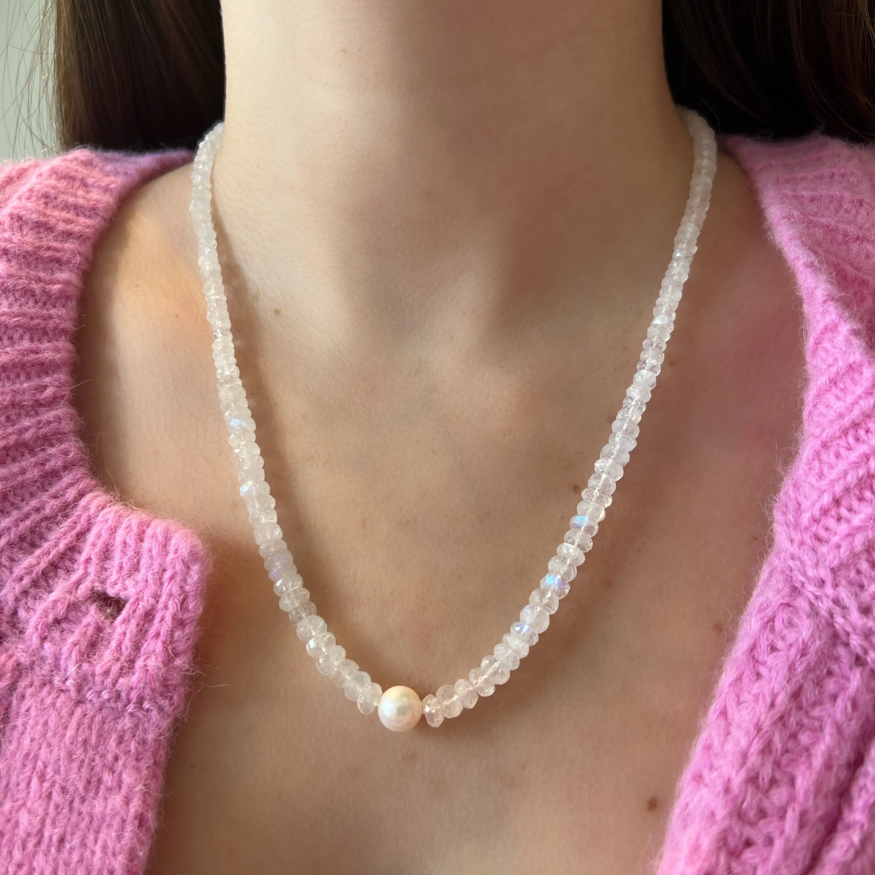Beaded Moonstone Pearl Necklace