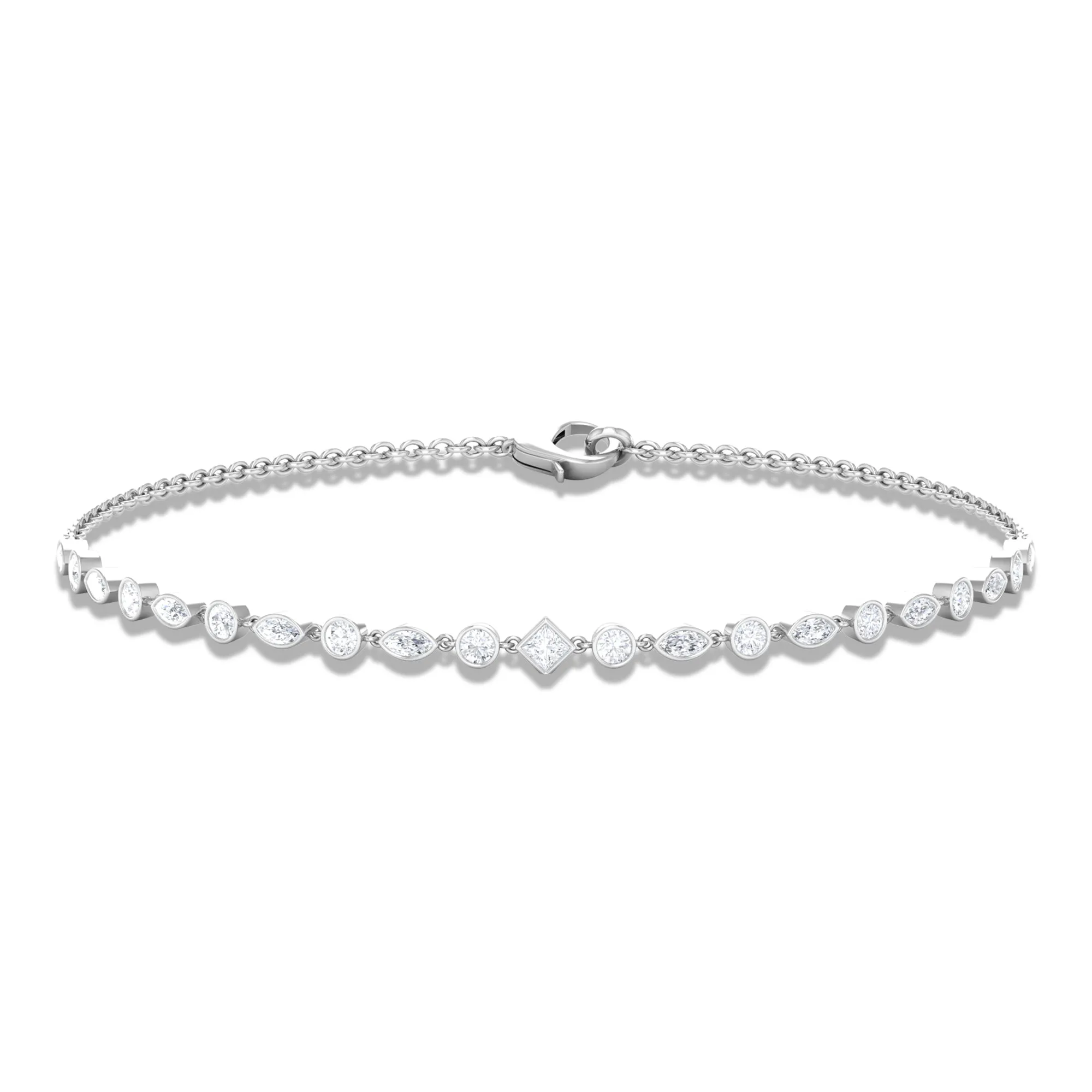 Bezel Set Cubic Zirconia Geometric Shape Chain Bracelet