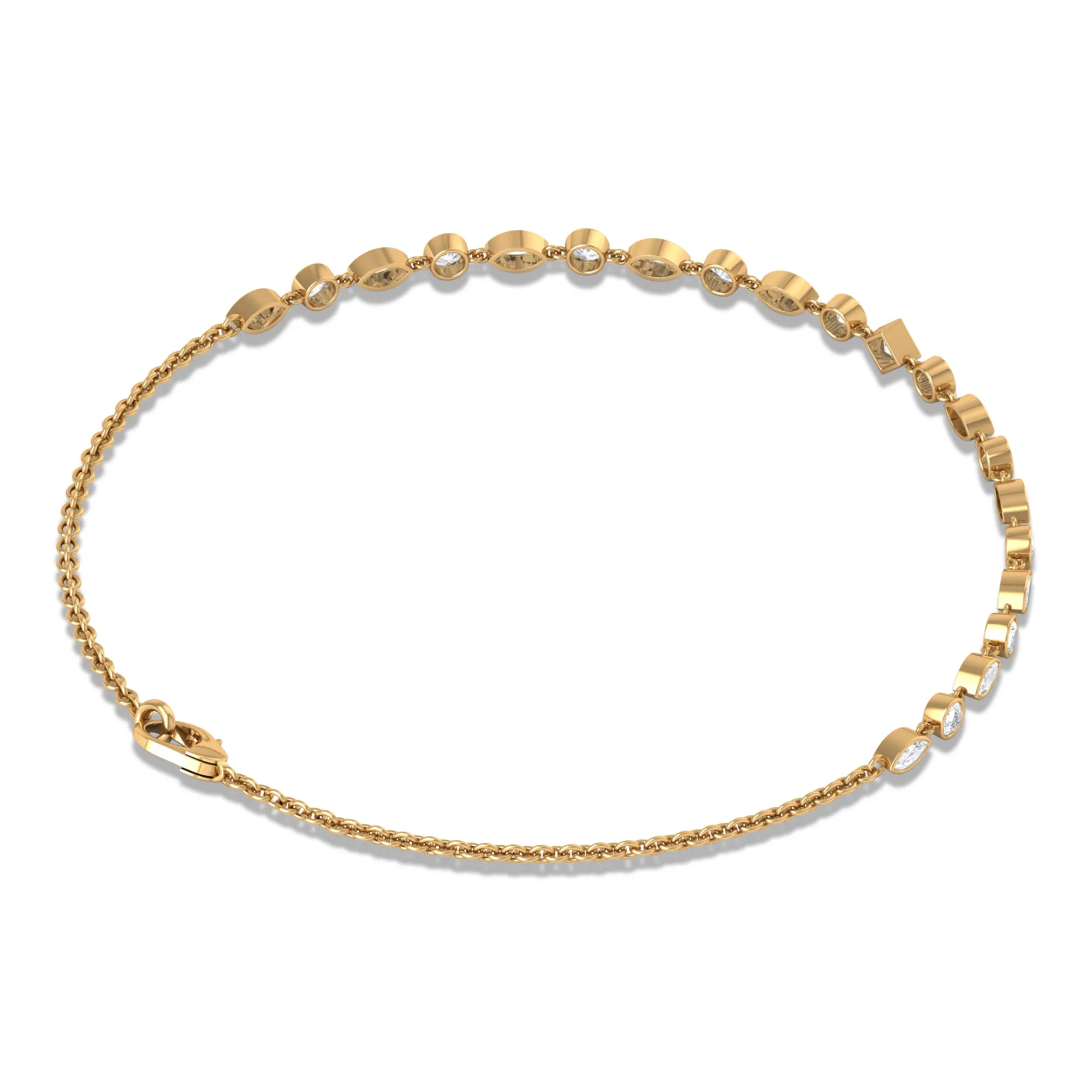 Bezel Set Cubic Zirconia Geometric Shape Chain Bracelet