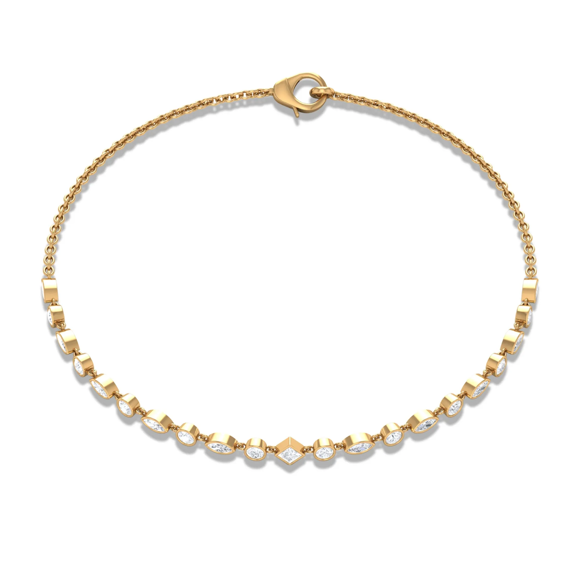 Bezel Set Cubic Zirconia Geometric Shape Chain Bracelet
