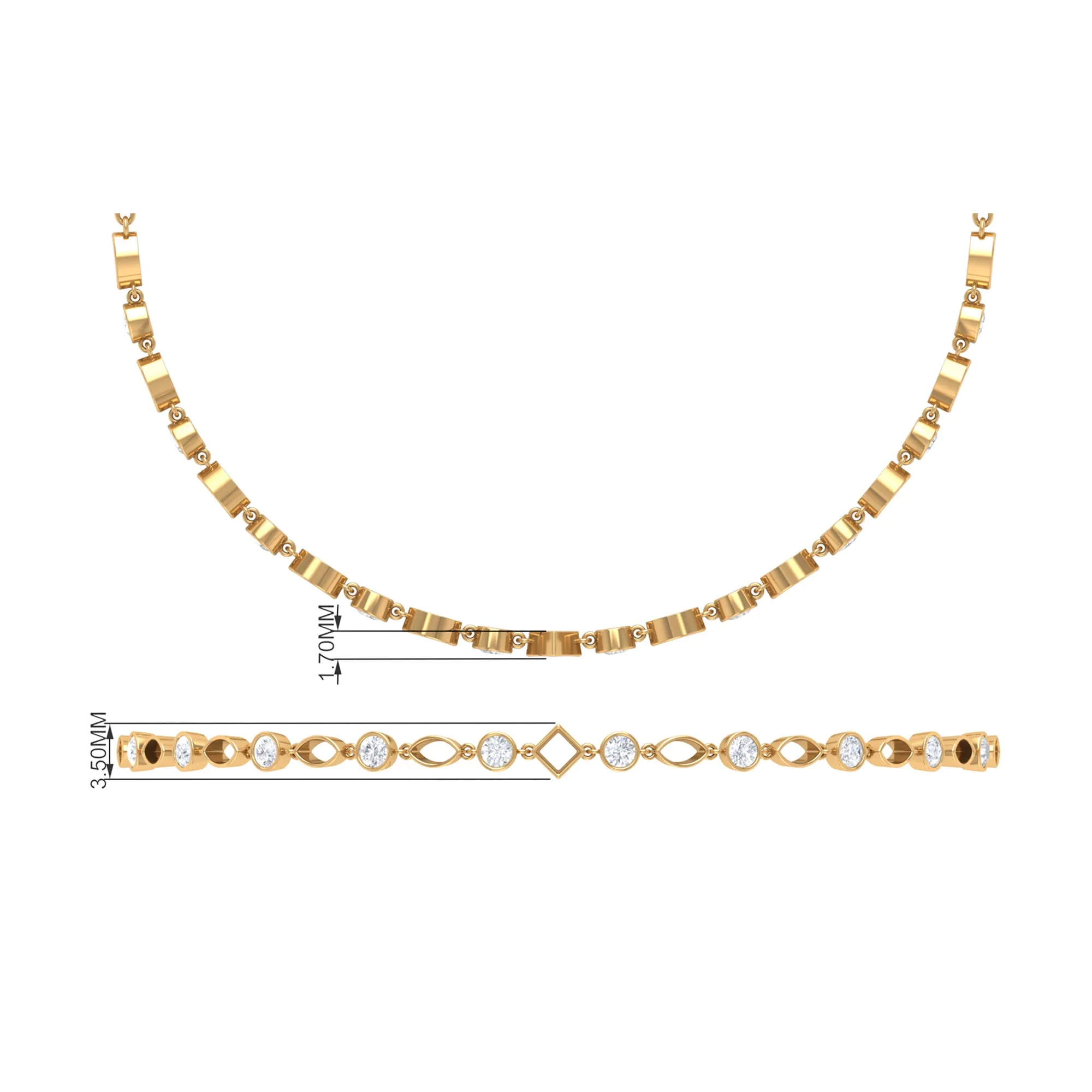 Bezel Set Cubic Zirconia Geometric Shape Chain Bracelet