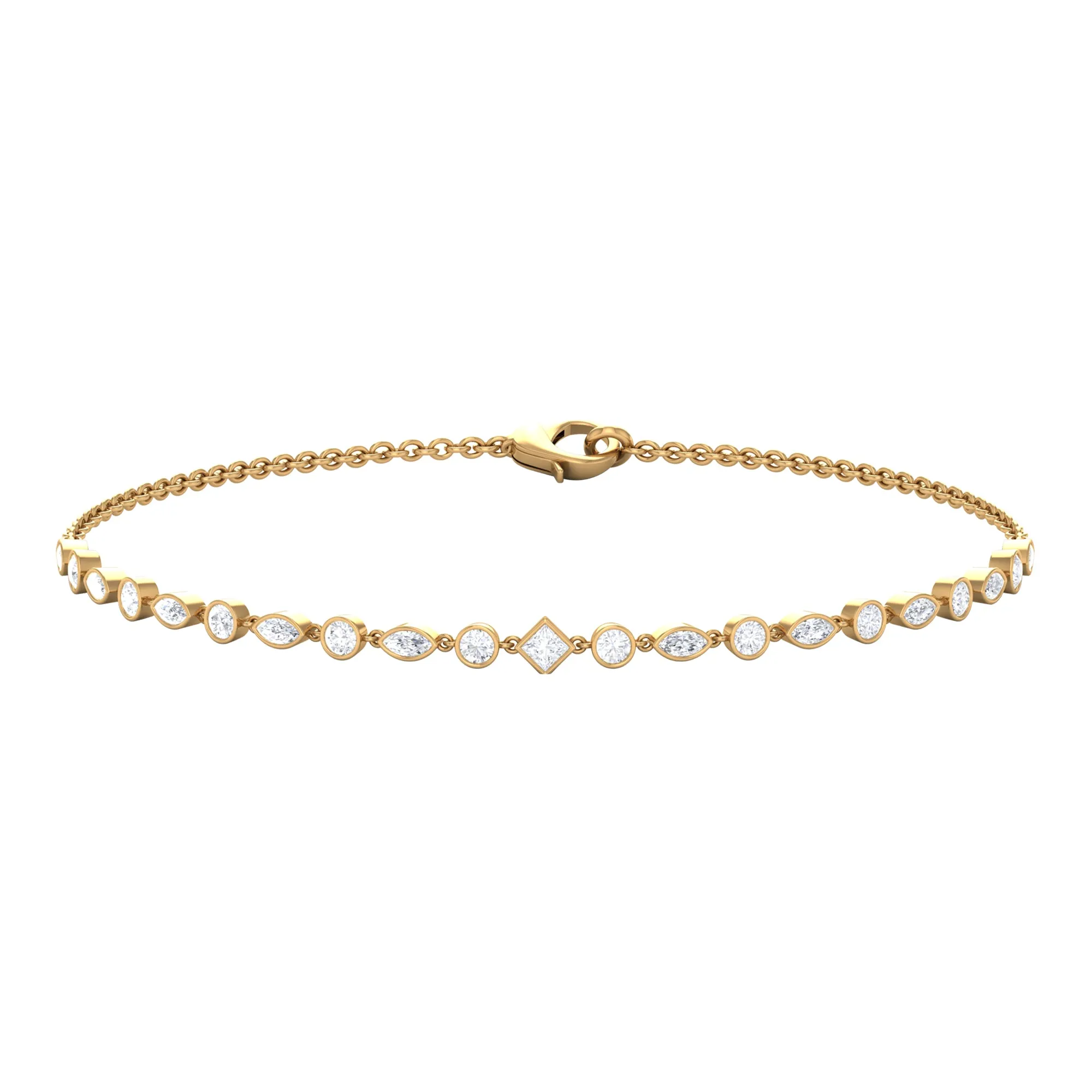 Bezel Set Cubic Zirconia Geometric Shape Chain Bracelet