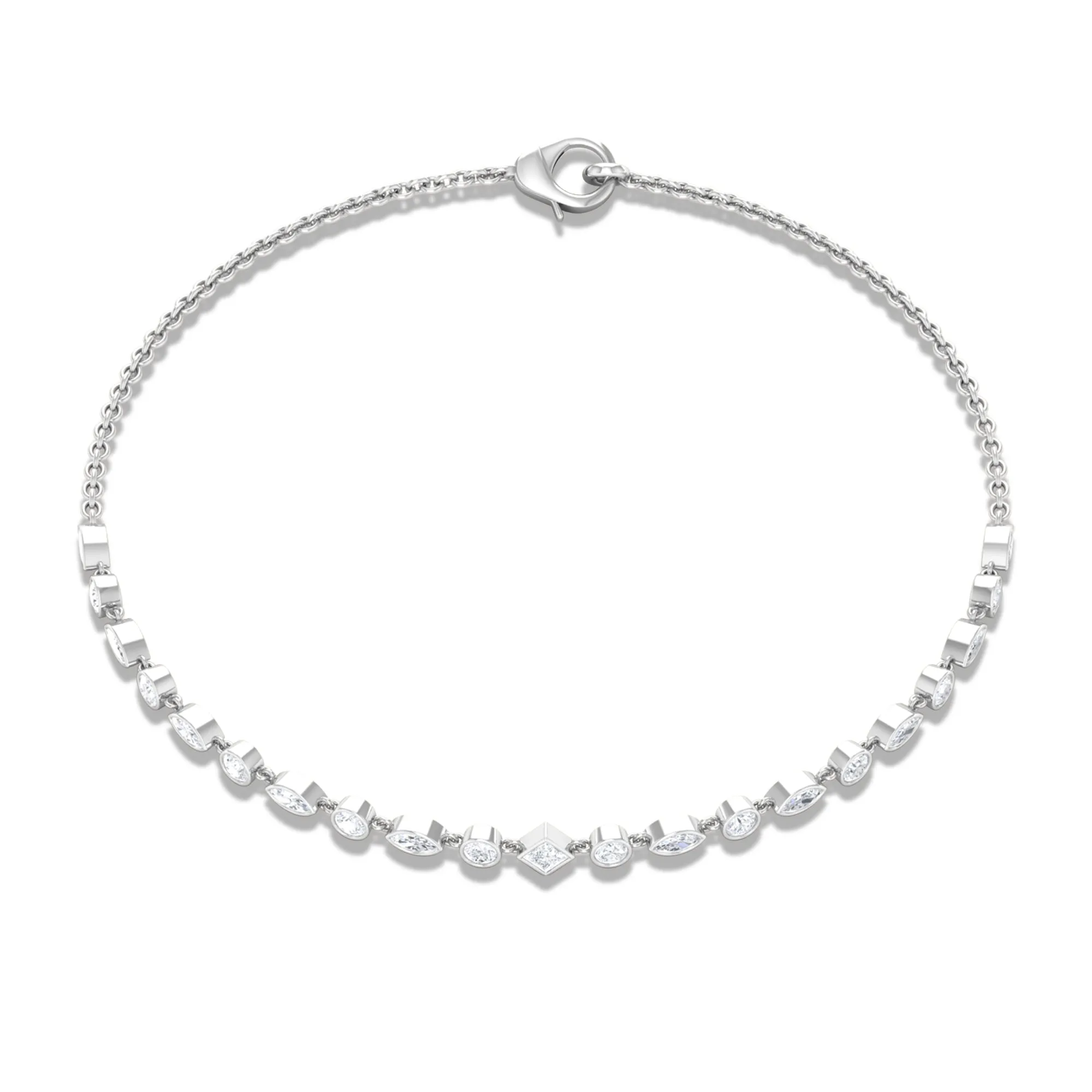 Bezel Set Cubic Zirconia Geometric Shape Chain Bracelet