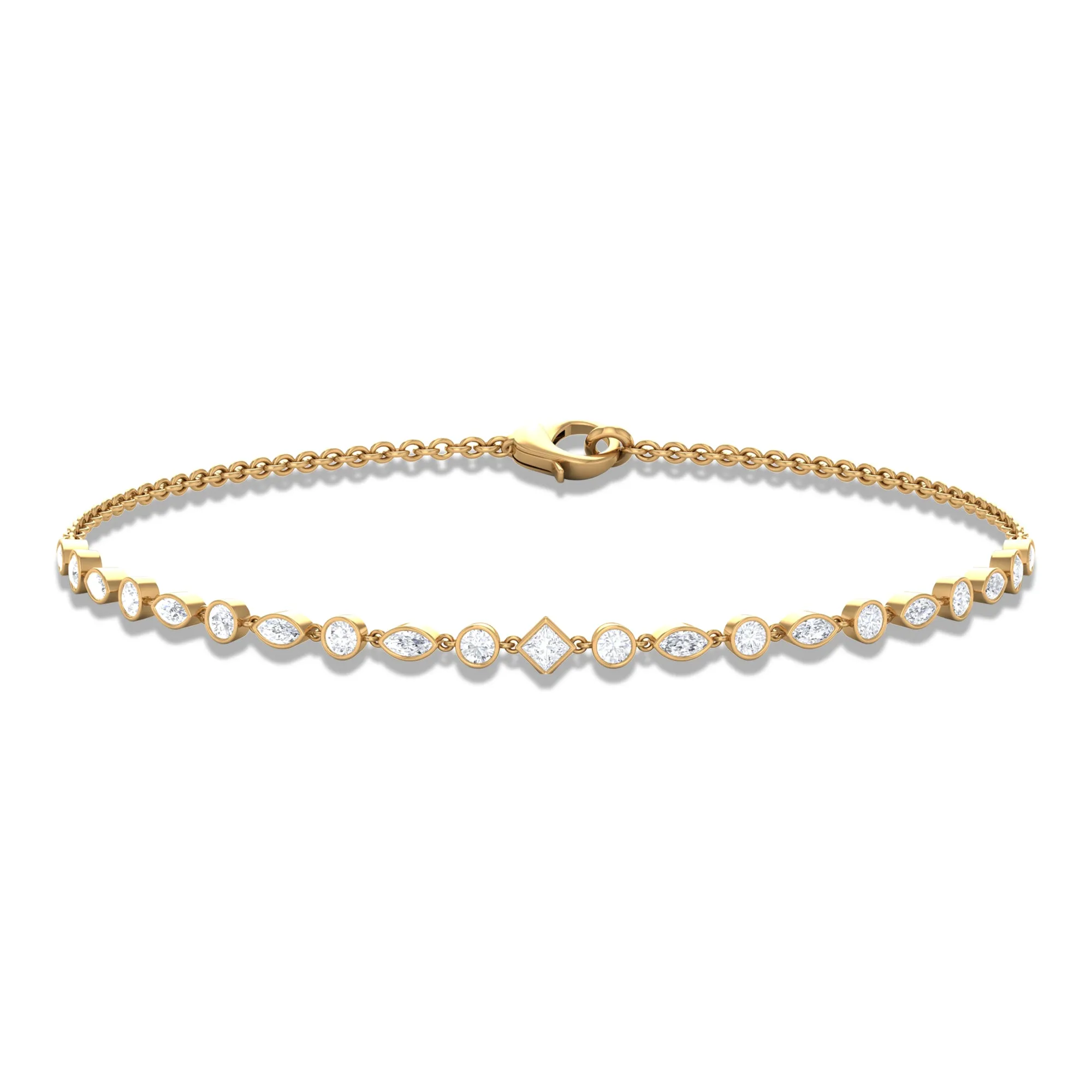 Bezel Set Cubic Zirconia Geometric Shape Chain Bracelet