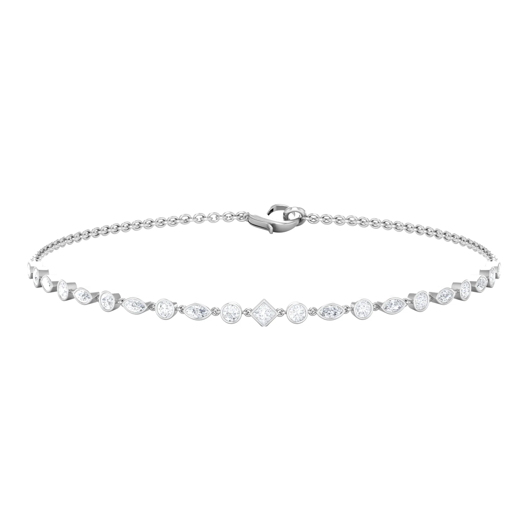 Bezel Set Cubic Zirconia Geometric Shape Chain Bracelet